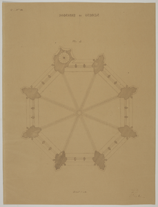 217158 Plattegrond (van oost naar west) van het achtkant van de Domtoren te Utrecht, ter hoogte van het midden.
